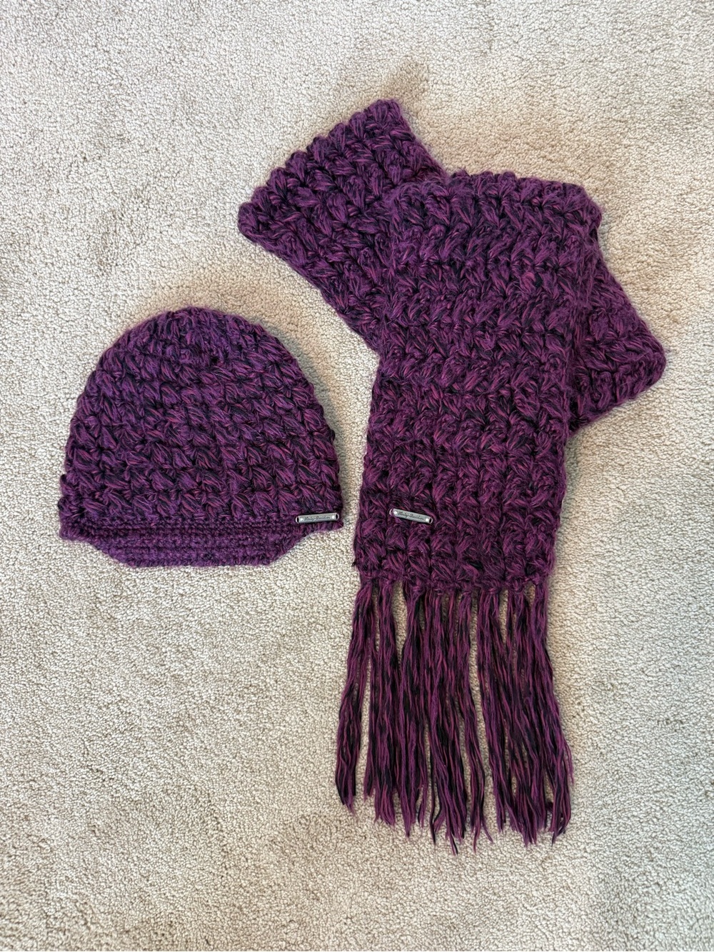 Harley Davidson Women’s Chunky Knit Purple Beanie and Fringe Scarf Set